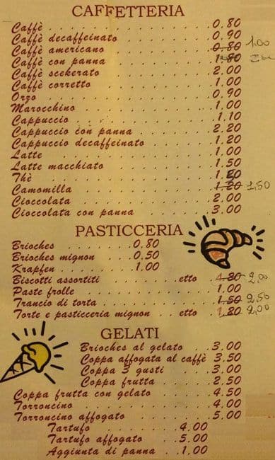 Menu di Bar Pasticceria Le Corti 