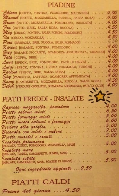 Menu di Bar Pasticceria Le Corti 