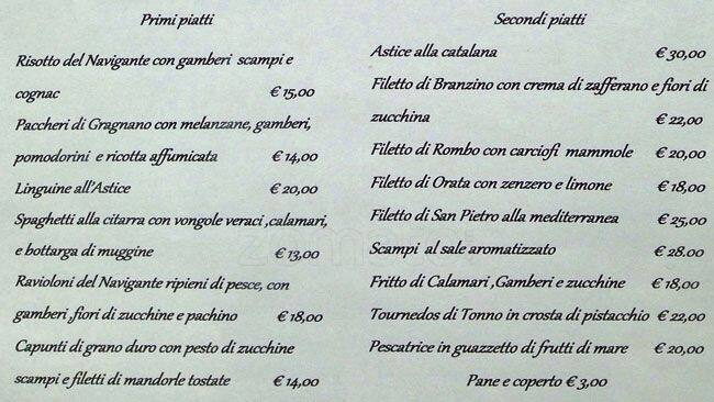 Menu di Il Navigante 