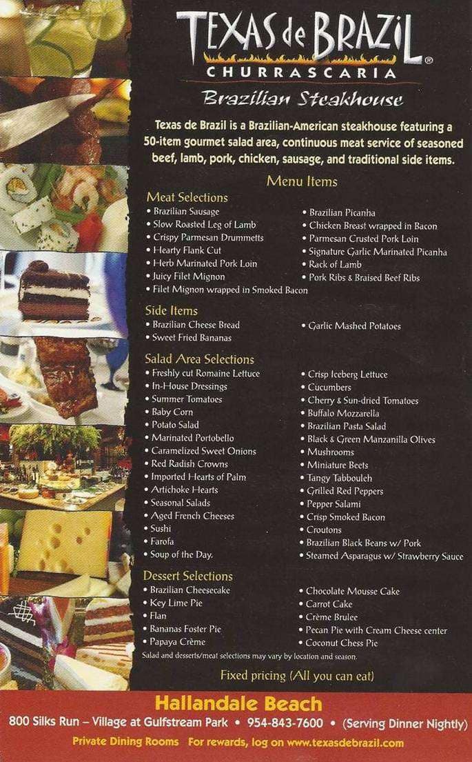 Texas de Brazil Menu, Menu for Texas de Brazil, Hollywood/Hallandale ...