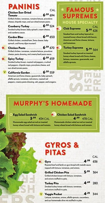 Murphy's Deli menu