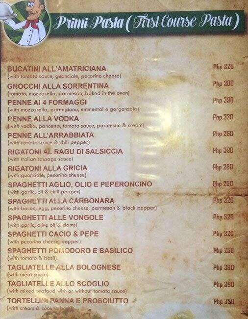 Antica Osteria menu