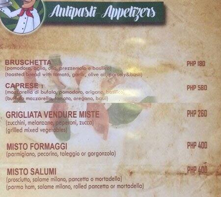 Antica Osteria menu