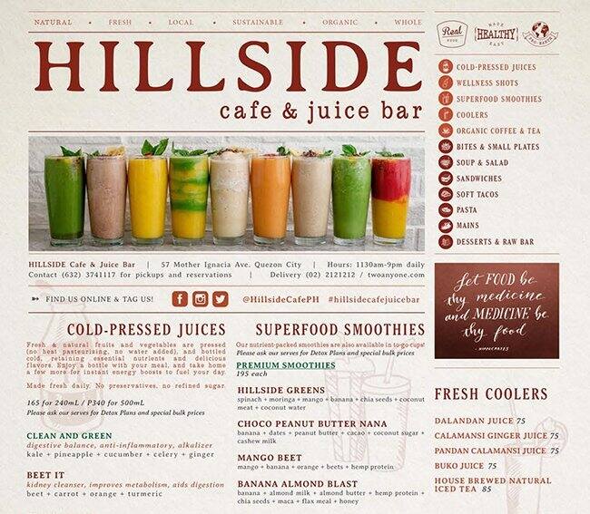 Hillside Cafe & Juice Bar Menu Zomato Philippines