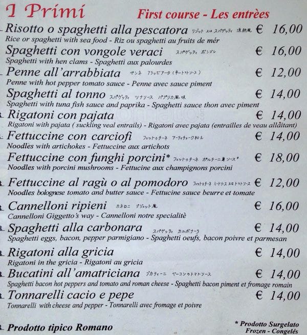 Menu di Da Giggetto 