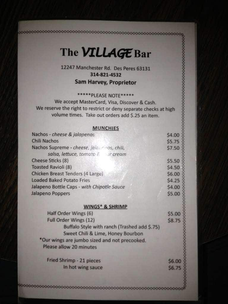 Menu At Village Bar Des Peres   6ce3b5a686a7fccd21ee1260b0d2b5d8 