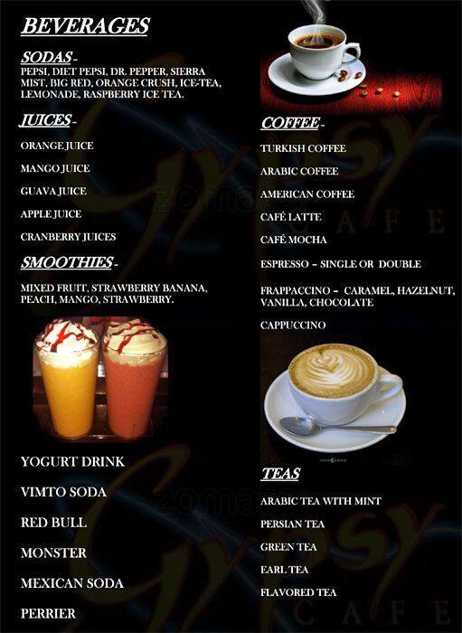 Menu at Gypsy Cafe & Hookah Lounge, San Antonio