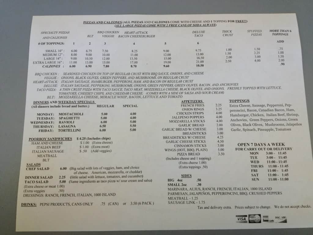 Menu at Prime Time Pizza pizzeria, Janesville