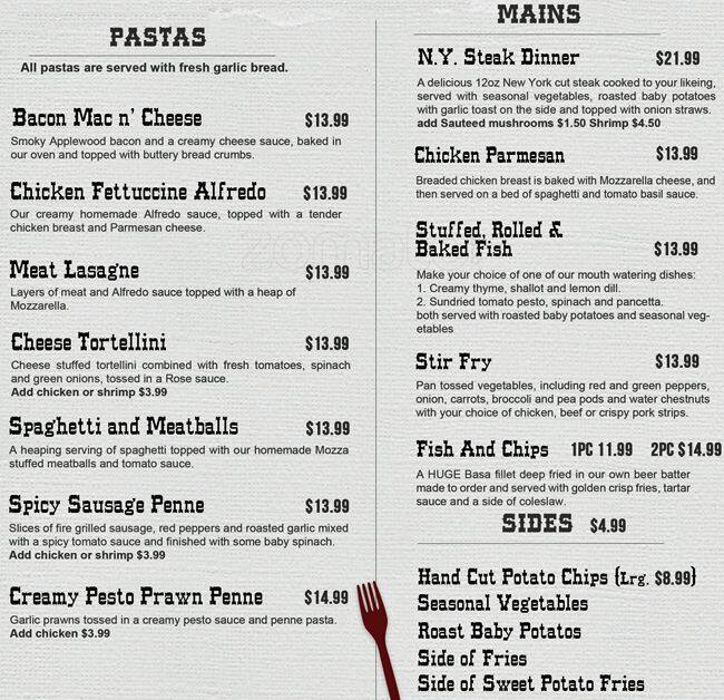 Legends Strathmore menu