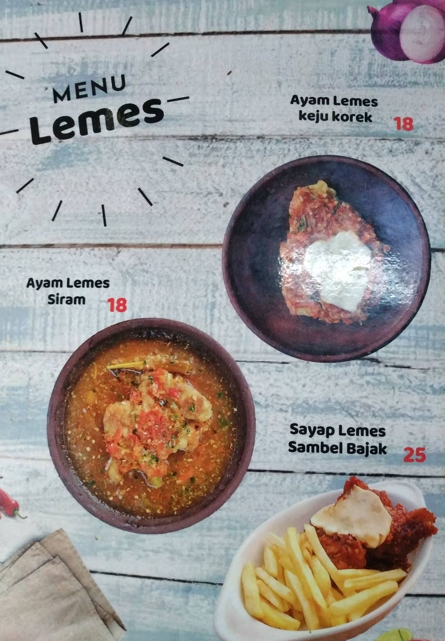 Menu at Ayam Lemes restaurant, Jakarta, Jl. Tebet Utara 1 No. 47C