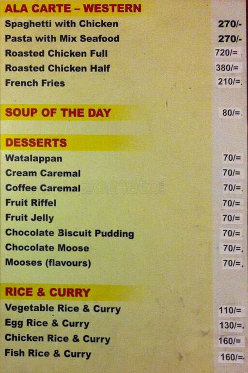 Sanora Fast Food menu