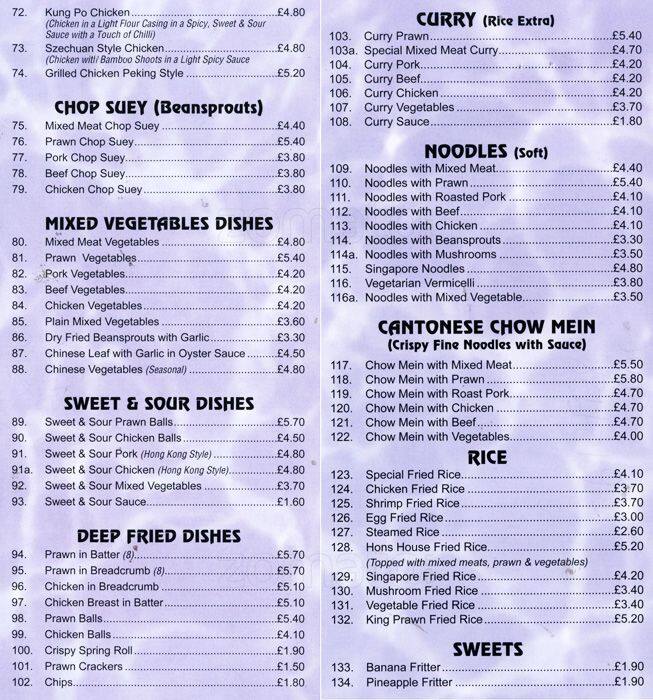 Hons Chef 鴻厨 menu