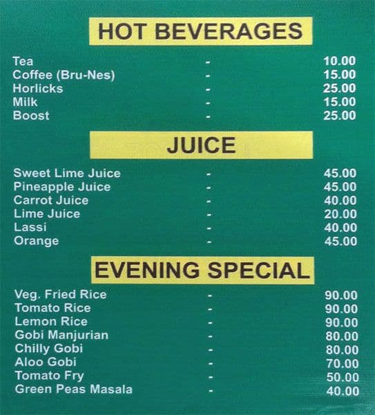 Ambiswamys Vegetarian Restaurant menu