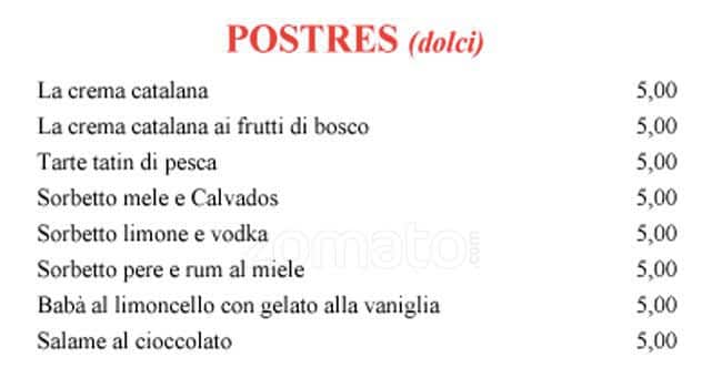 Menu di Il Tasca Milano 