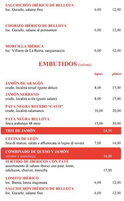 Menu di Il Tasca Milano 