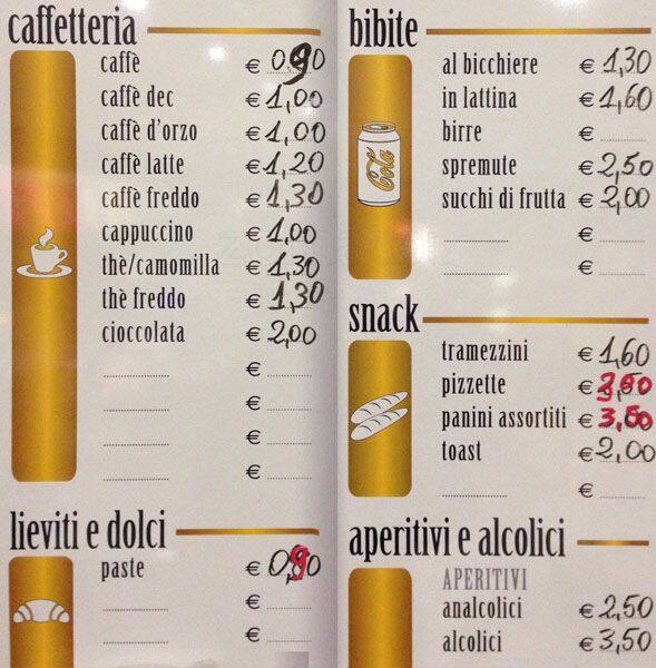 Menu di Bar La Piazzetta di Corso Marco 