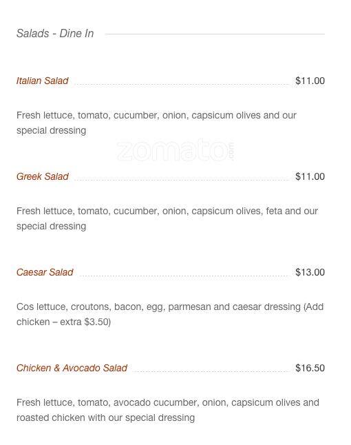 Menu at Portobello pizzeria, Rouse Hill