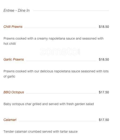 Menu at Portobello pizzeria, Rouse Hill