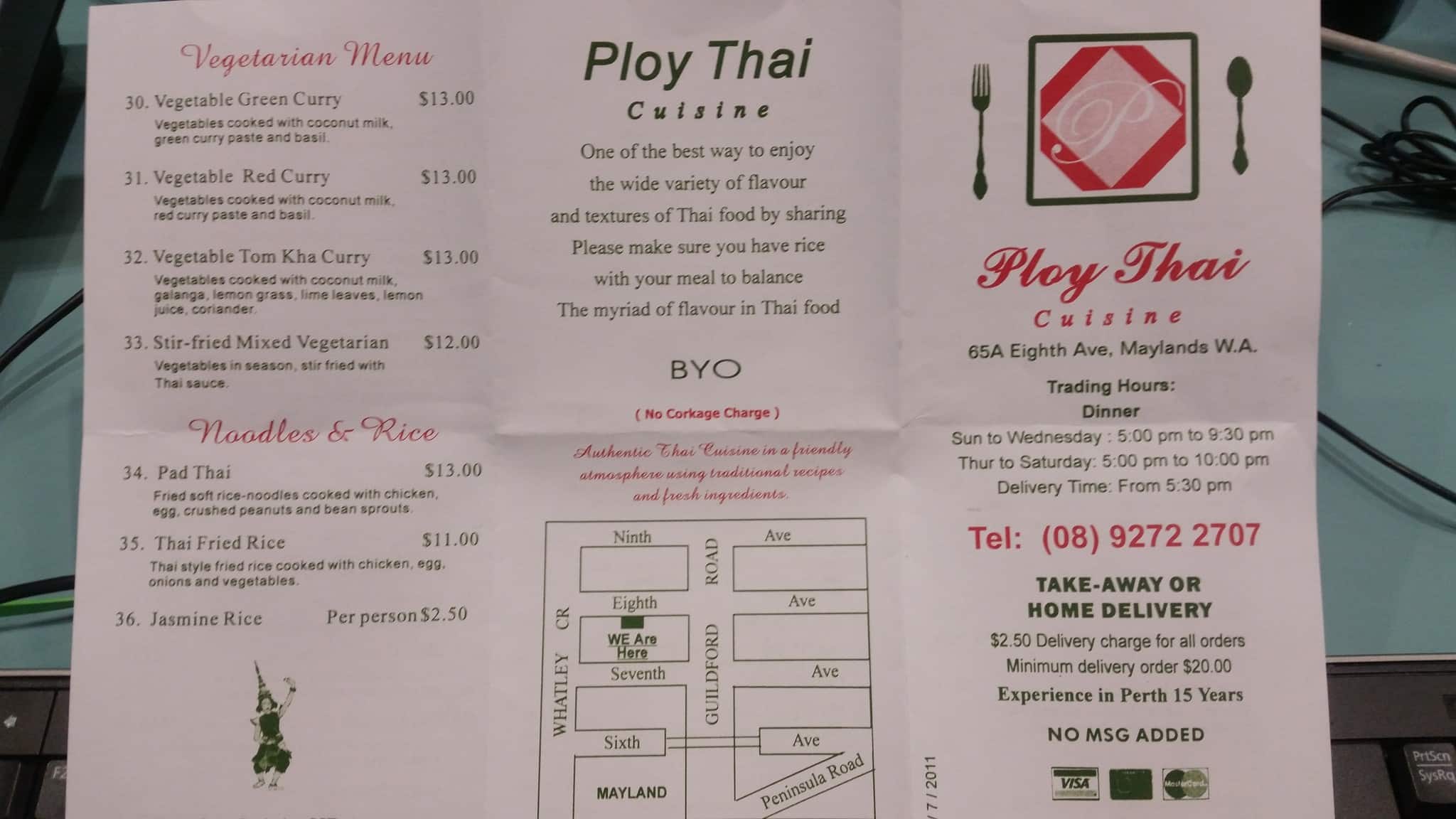 Carta del restaurante Ploy, Maylands