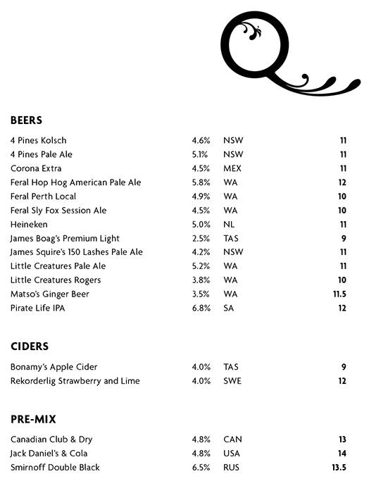 Carta de Minq Bar & Lounge