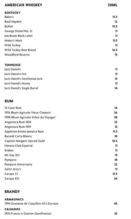 Carta de Minq Bar & Lounge
