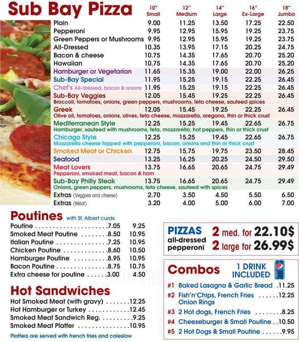 Sub Bay menu
