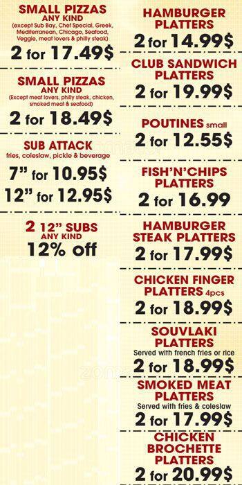 Sub Bay menu
