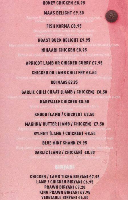 Blue Mint menu