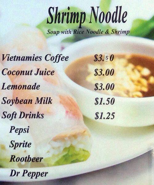 Menu at Pho Bac Cafe, Tacoma