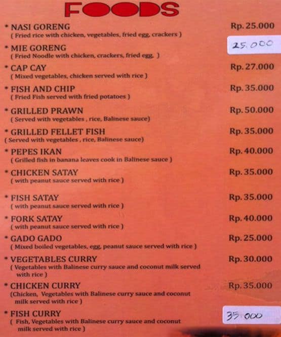 Menu at Bliss Cafe, Purwakerti