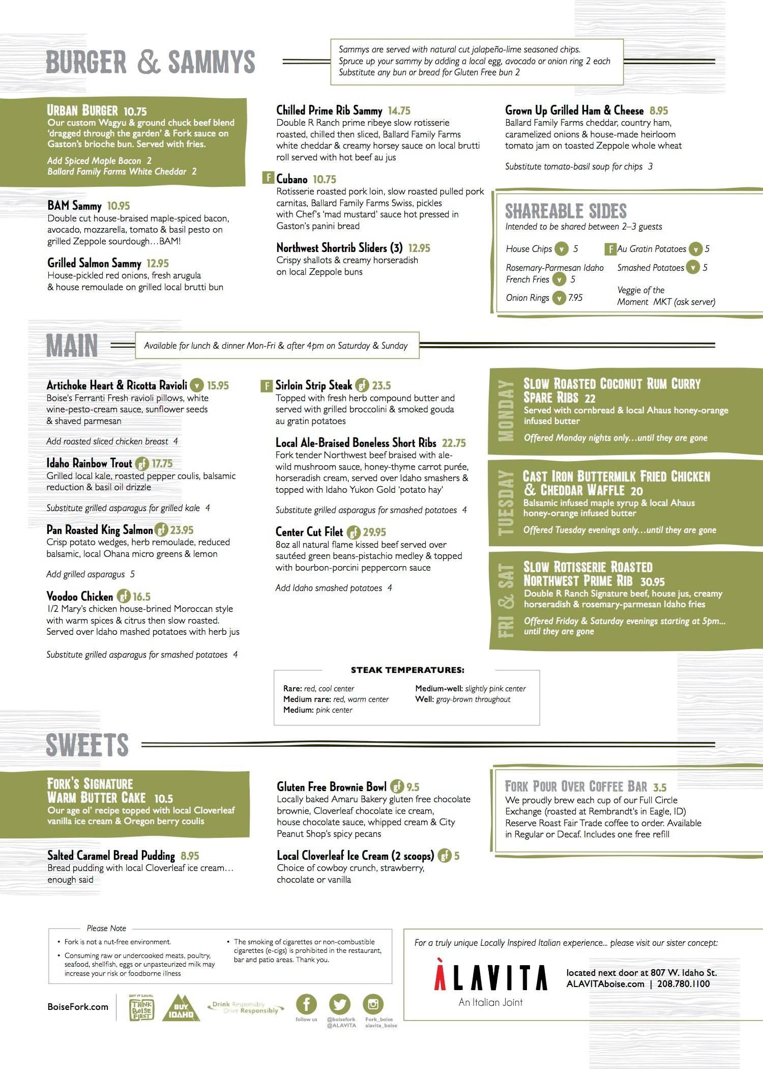 Fork Menu, Menu untuk Fork, Boise, Boise Urbanspoon/Zomato