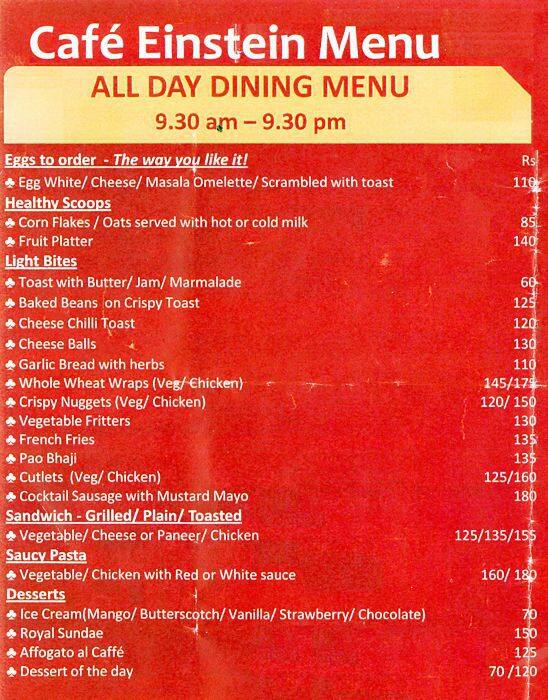 Cafe Einstein Menu, Menu for Cafe Einstein, Nehru Place, New Delhi Zomato