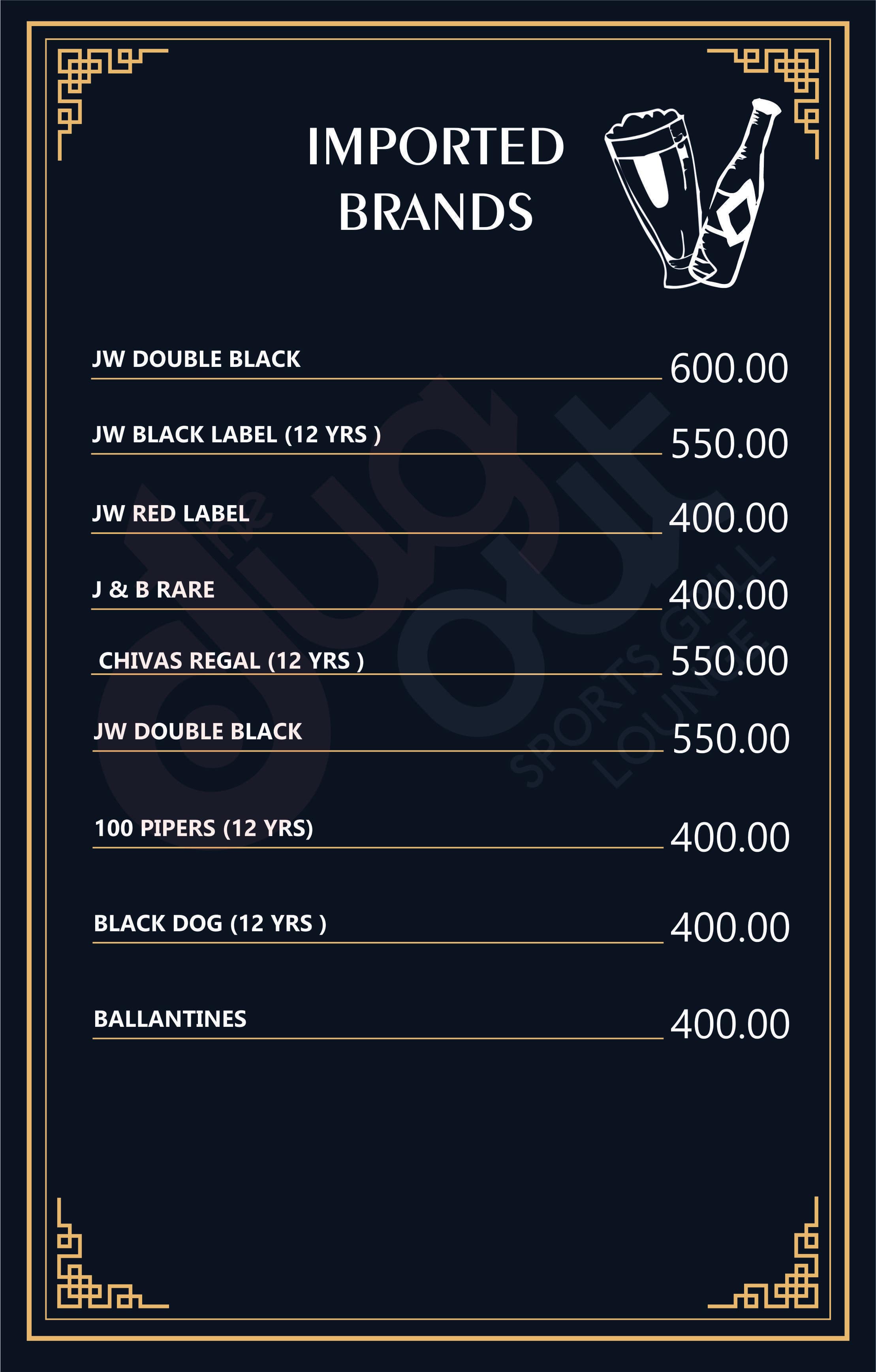 Menu at The Dugout Sports Grill Bar & Lounge, Dehradun