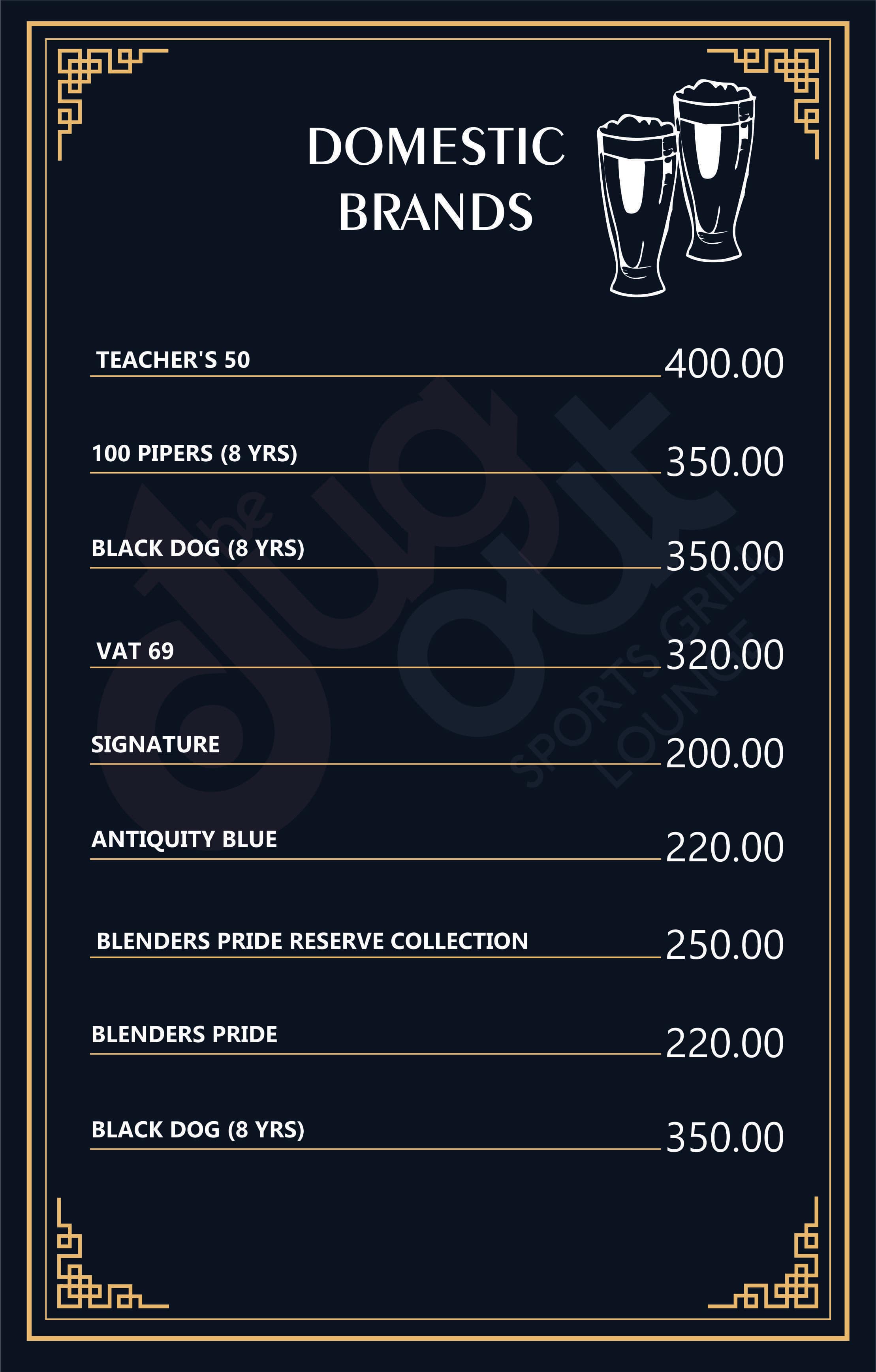 Menu at The Dugout Sports Grill Bar & Lounge, Dehradun