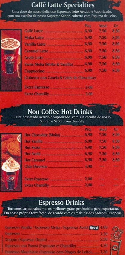 California Coffee cardápio