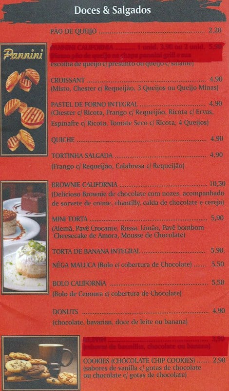 California Coffee cardápio