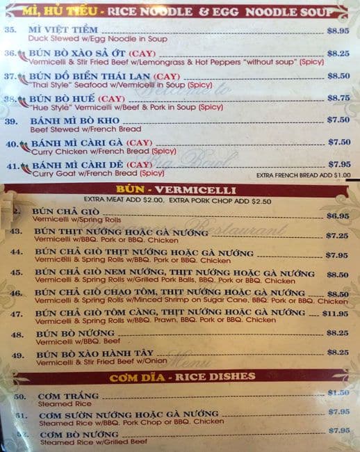 Menu at Big Bowl restaurant, Mississauga