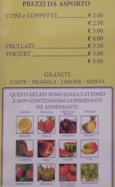 Menu di Angolo del Gelato 