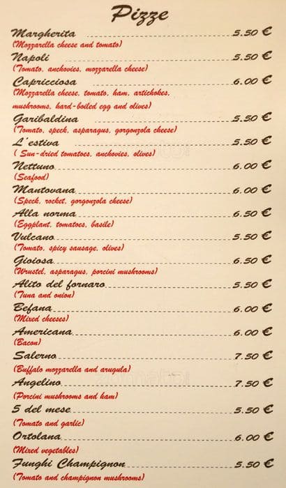 Menu di Ponentino - Ristorante - Trastevere 