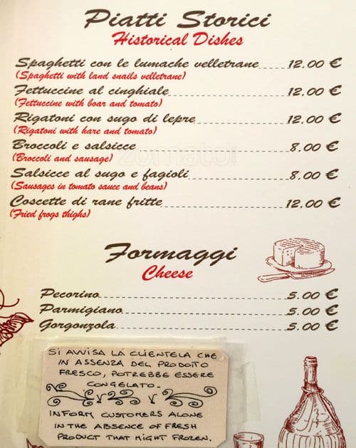 Menu di Ponentino - Ristorante - Trastevere 