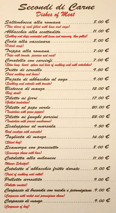 Menu di Ponentino - Ristorante - Trastevere 