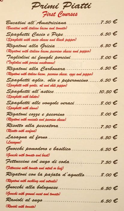 Menu di Ponentino - Ristorante - Trastevere 
