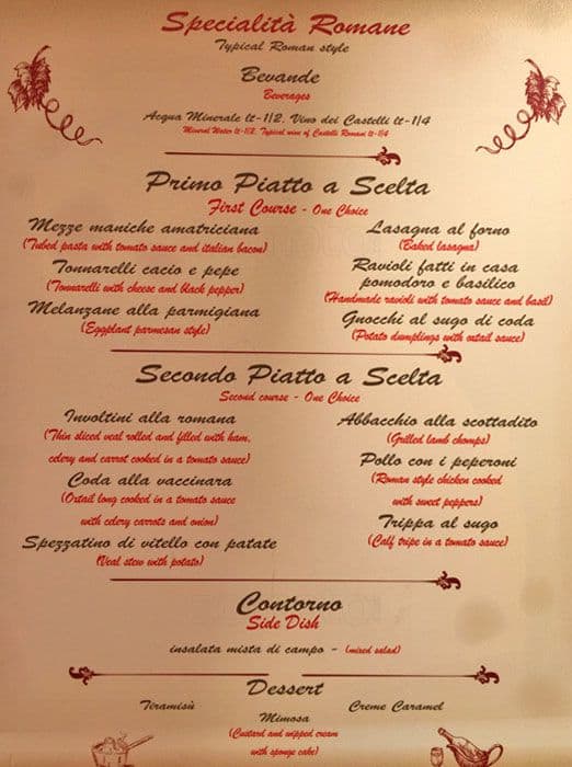 Menu di Ponentino - Ristorante - Trastevere 