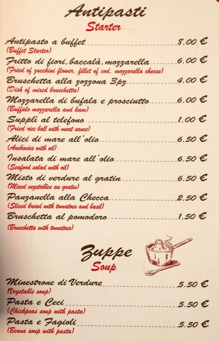 Menu di Ponentino - Ristorante - Trastevere 