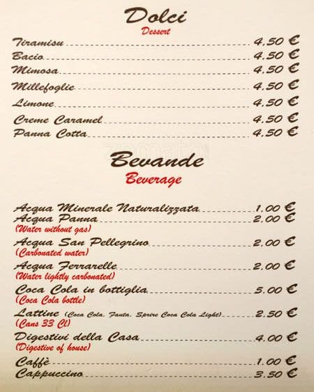 Menu di Ponentino - Ristorante - Trastevere 