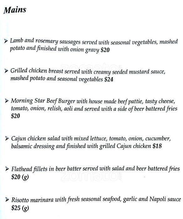 Menu at Morning Star Hotel pub & bar, Williamstown