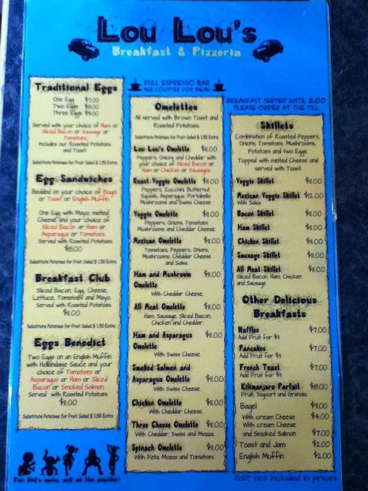 Menu at Loulou's Breakfast & Pizzeria, Jasper