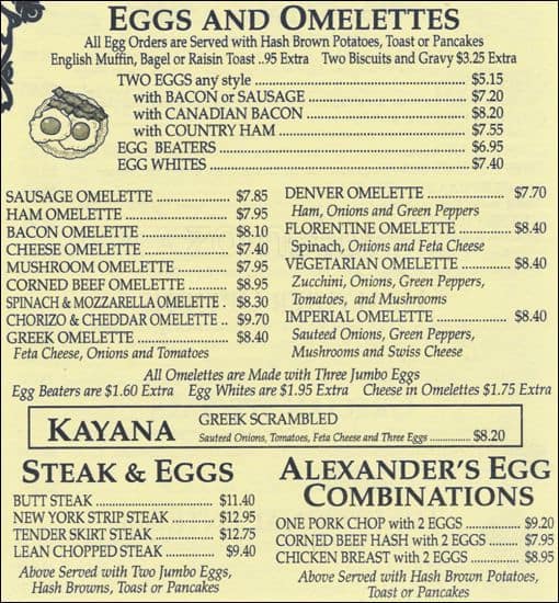 Alexander's Restaurant Menu Urbanspoon/Zomato