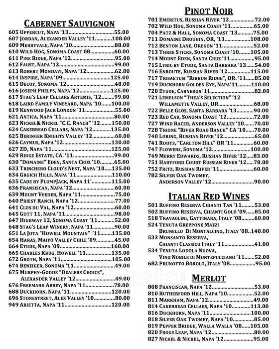 Menu at Tavern On Rush restaurant, Chicago, N Rush St