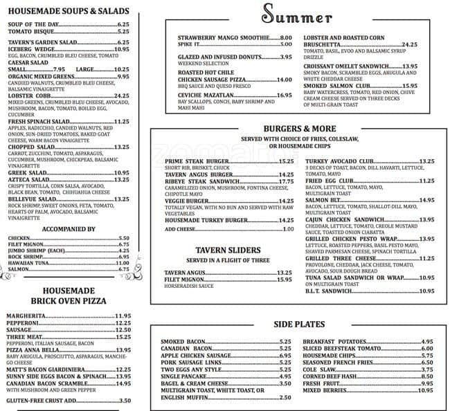 Menu at Tavern On Rush restaurant, Chicago, N Rush St